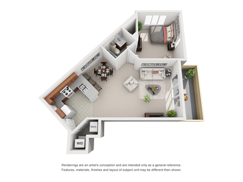 Floor plan for 1 bed, 1 bath, 800 sqft